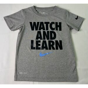 Nike Kids Gray DRI-FIT 'Watch and Learn' Graphic T-Shirt Size 4‎ XS 3-4 Years